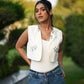 White & Blue Sleeveless Jacket