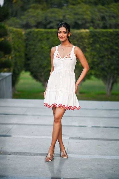 White & Red Sleeveless Dress