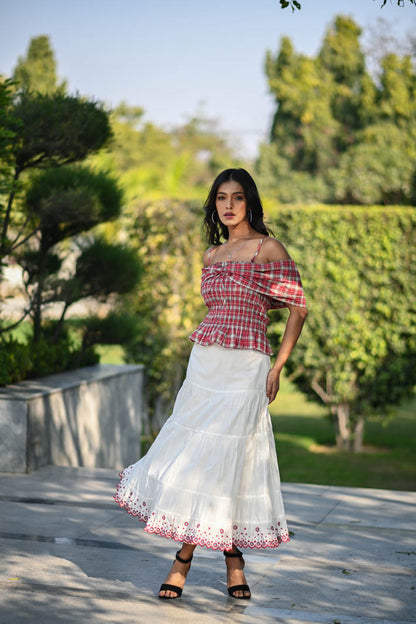 White Skirt with Red Embroidery