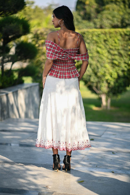 White Skirt with Red Embroidery