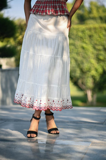 White Skirt with Red Embroidery