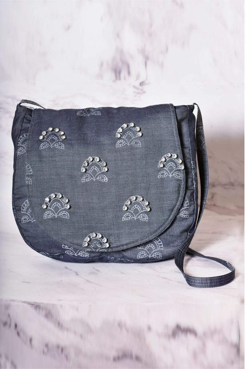 Denim Blockprinted Bag