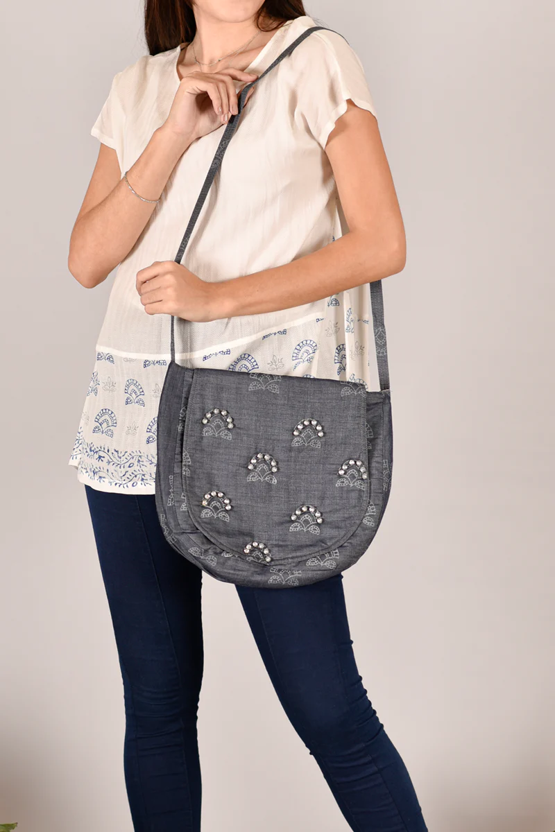 Denim Blockprinted Bag