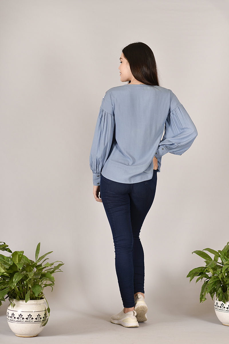 Light Blue Blockprinted Top