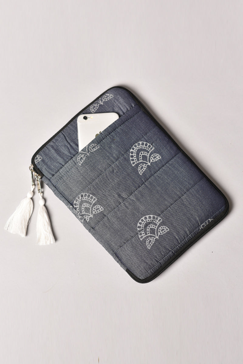 Denim Blockprinted Tablet Sleeve