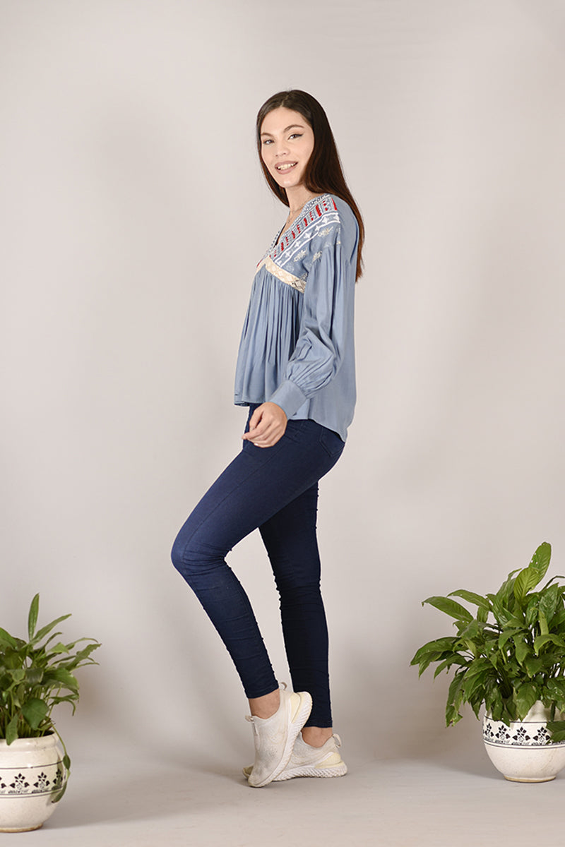 Light Blue Blockprinted Top