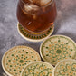 Green Dot Mandala Ceramic Coasters
