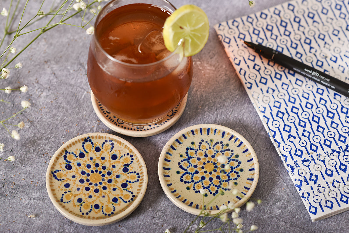 Blue Dot Mandala Coasters