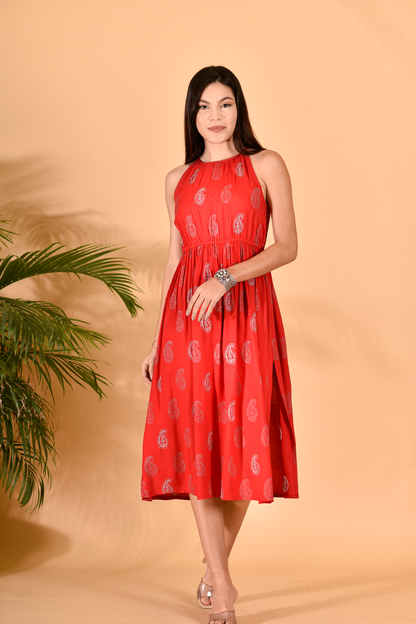 Red Blockprinted Dress