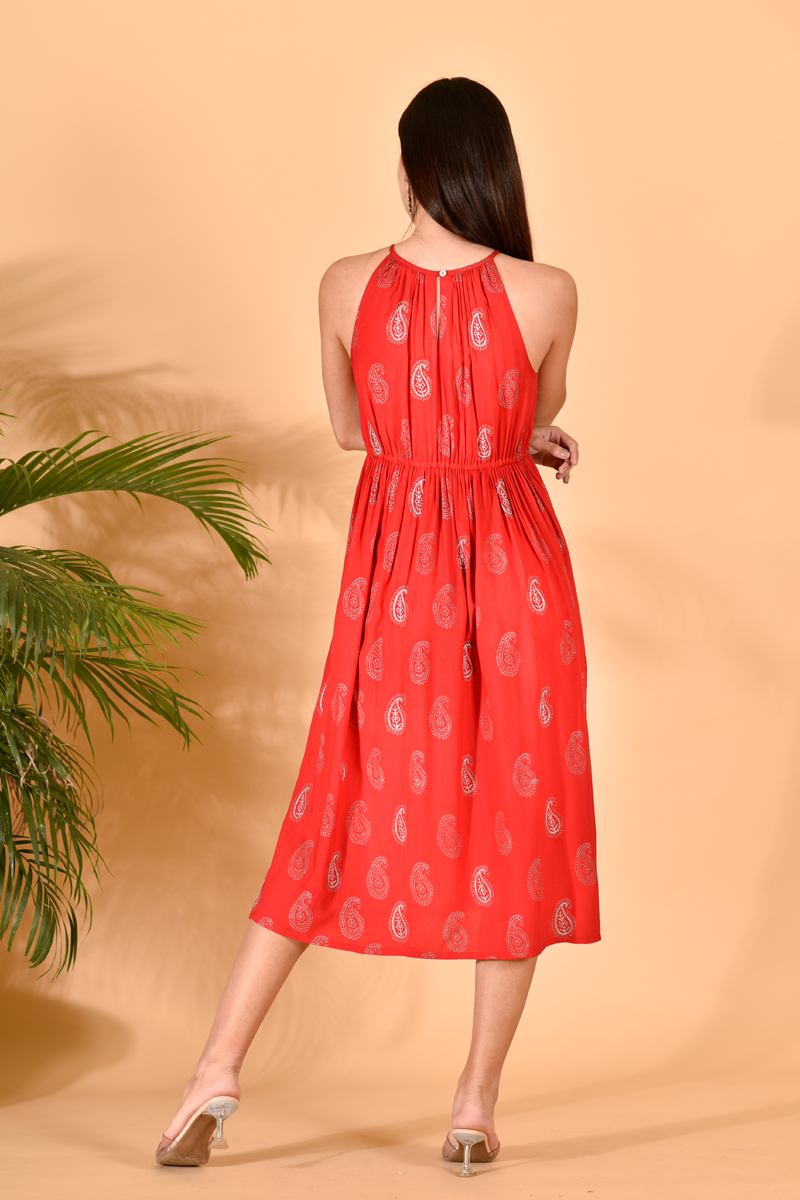 Red Blockprinted Dress